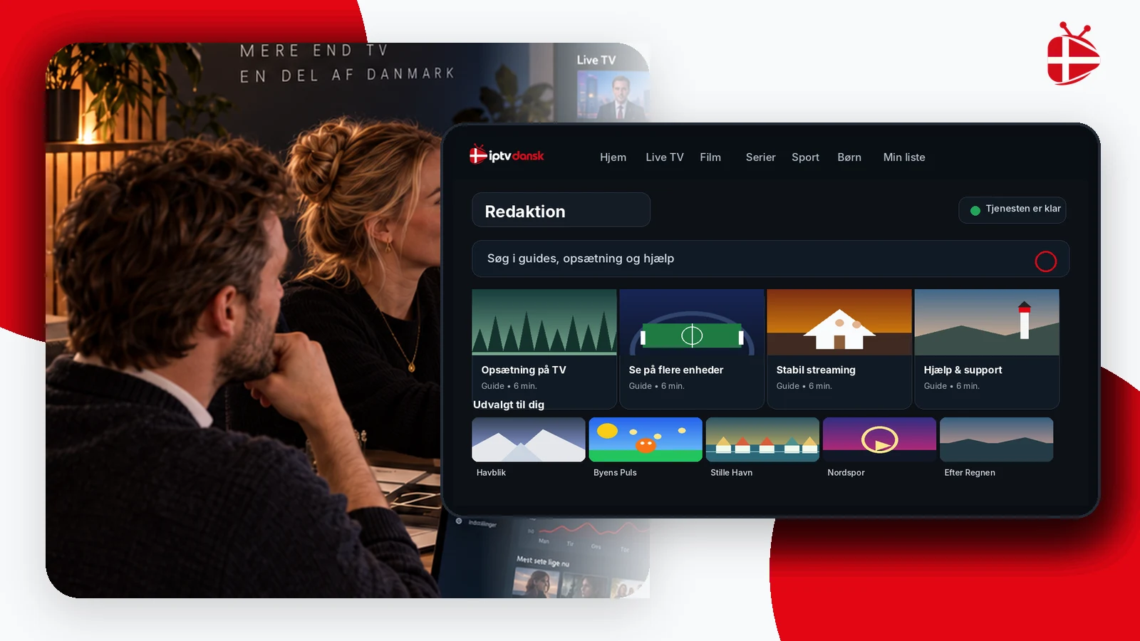 Redaktionelt miljø med IPTV Dansks guider og artikler